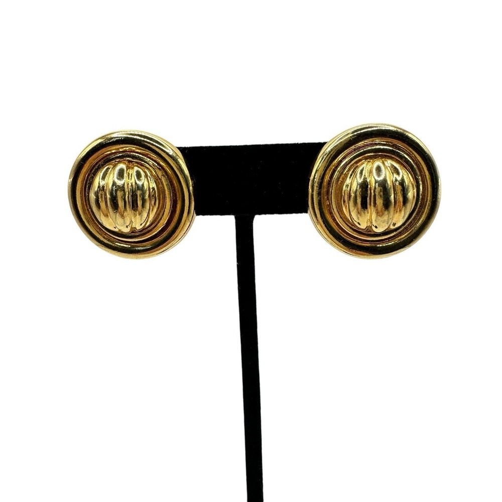 Jesara Vintage Gold Tone Clip-On Earrings Signed Textured Raised Button Style
